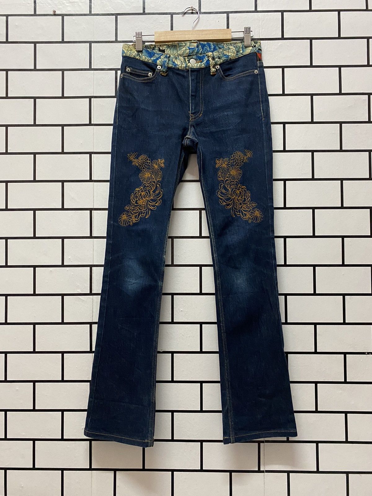 Designer × Japanese Brand Glamdy Made in japan Embroidery Art Flare Denim Pants Size US 28 / EU 44 - 2 Thumbnail