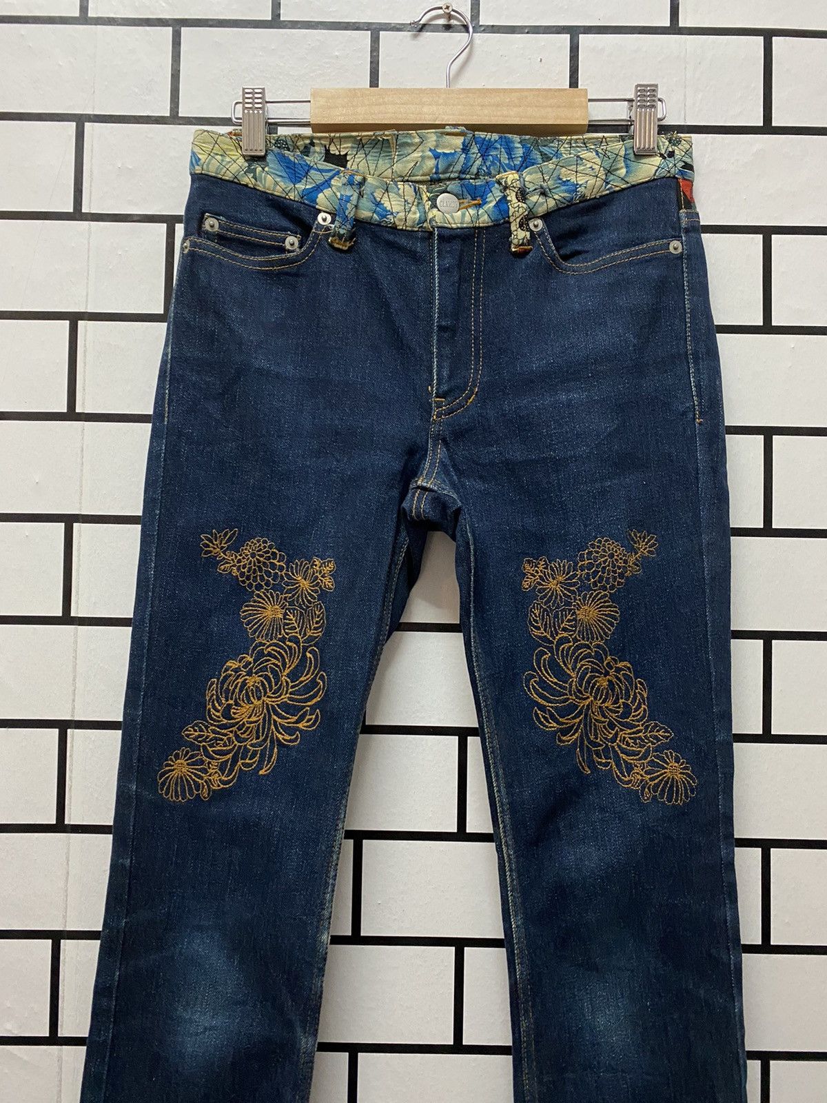 Designer × Japanese Brand Glamdy Made in japan Embroidery Art Flare Denim Pants Size US 28 / EU 44 - 4 Thumbnail