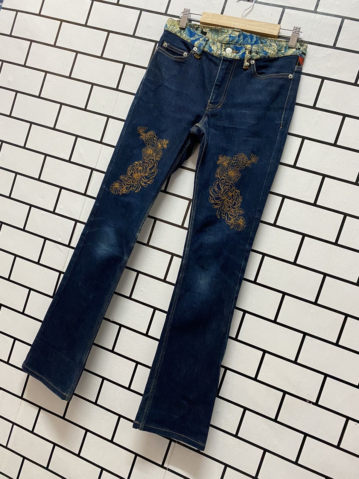 Designer × Japanese Brand Glamdy Made in japan Embroidery Art Flare Denim Pants Size US 28 / EU 44 - 3 Thumbnail