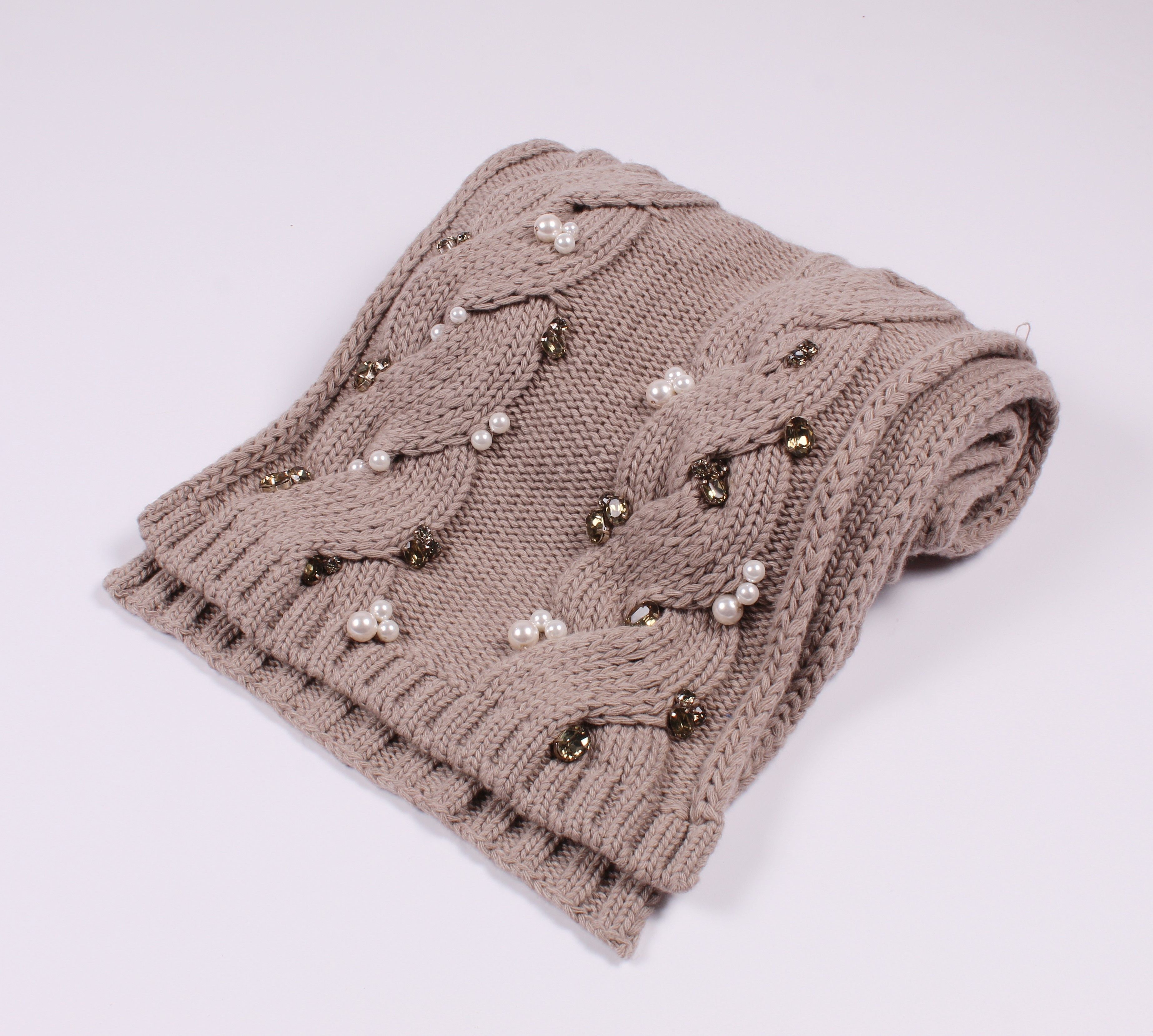 Jimmy Choo Jimmy Choo Lana Wool Cable Knit Decorated Scarf Size ONE SIZE - 1 Thumbnail