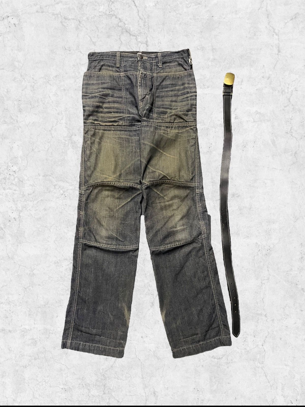Marithe + Francois Girbaud × Vintage Y2K Marithe Francois Girbaud Hagi Denim With Leather Belt Size US 30 / EU 46 - 2 Thumbnail