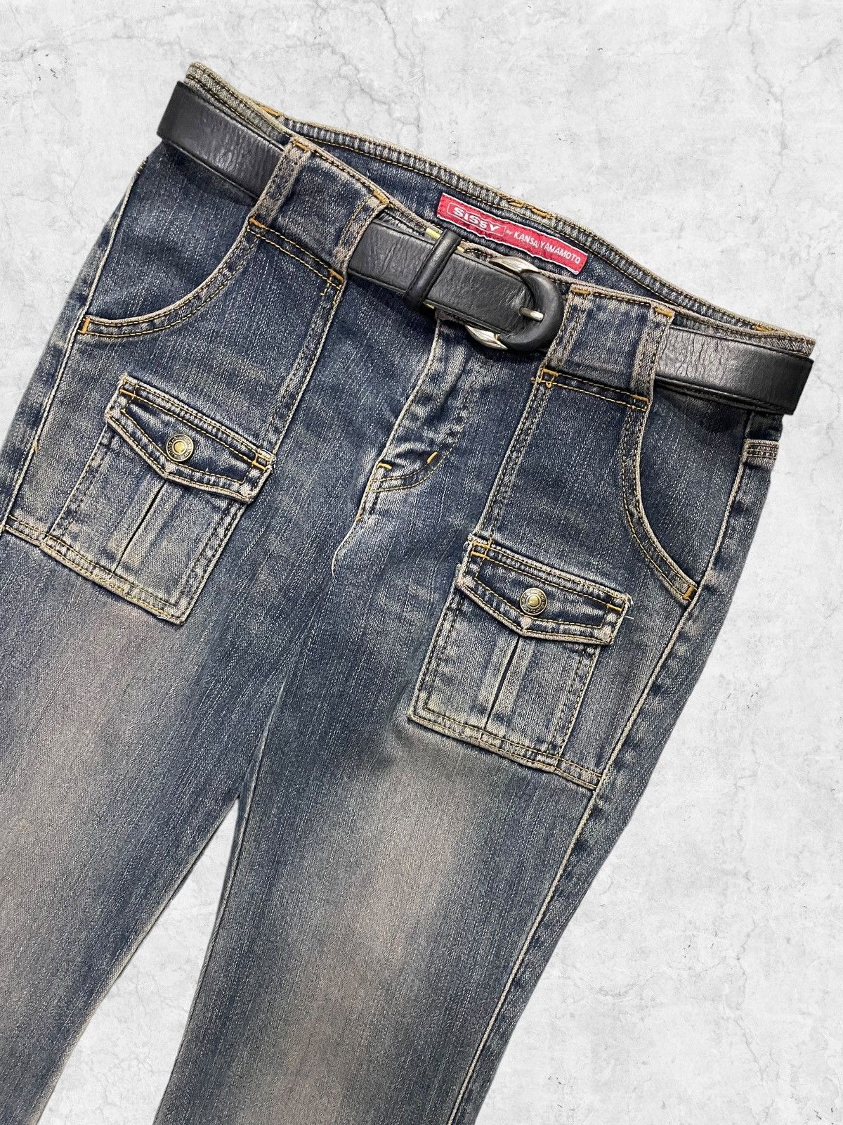If Six Was Nine × Japanese Brand × Kansai Yamamoto Kansai Yamamoto Flared Bush Pants Jeans With Leather Belt Size US 28 / EU 44 - 4 Thumbnail