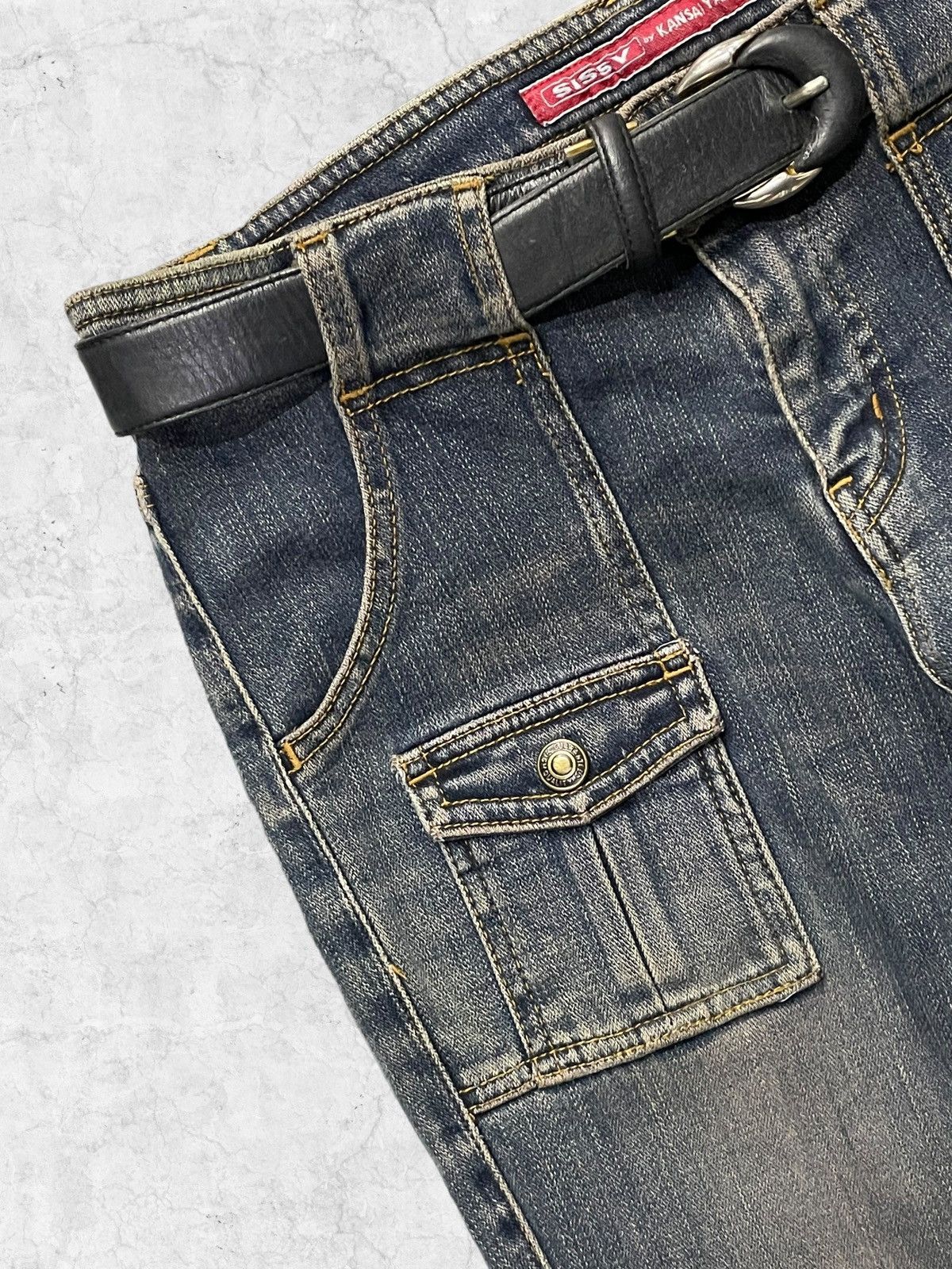 If Six Was Nine × Japanese Brand × Kansai Yamamoto Kansai Yamamoto Flared Bush Pants Jeans With Leather Belt Size US 28 / EU 44 - 5 Thumbnail