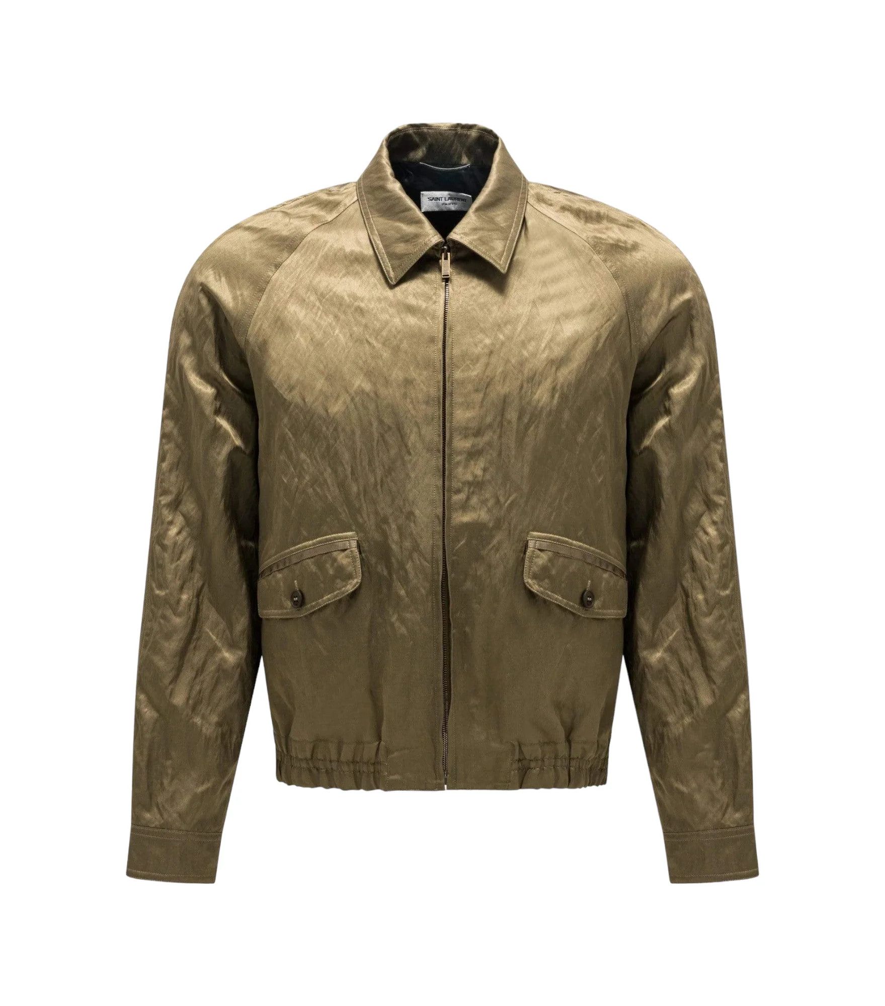 image of Saint Laurent Paris Saint Laurent Zipped Raglan Jacket In Metallic Satin, Men's (Size Medium)