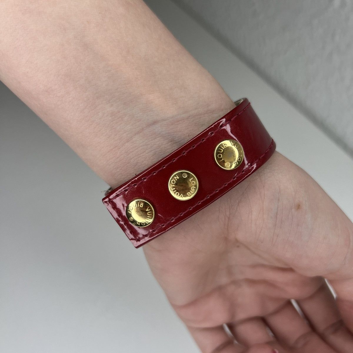 Louis Vuitton Patent Monogram Leather Bracelet Gold Buttons