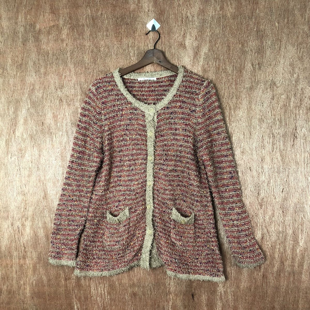 image of Mb Mint Breeze Maroon Crochet Mohair Cardigan 6580, Women's (Size Large)