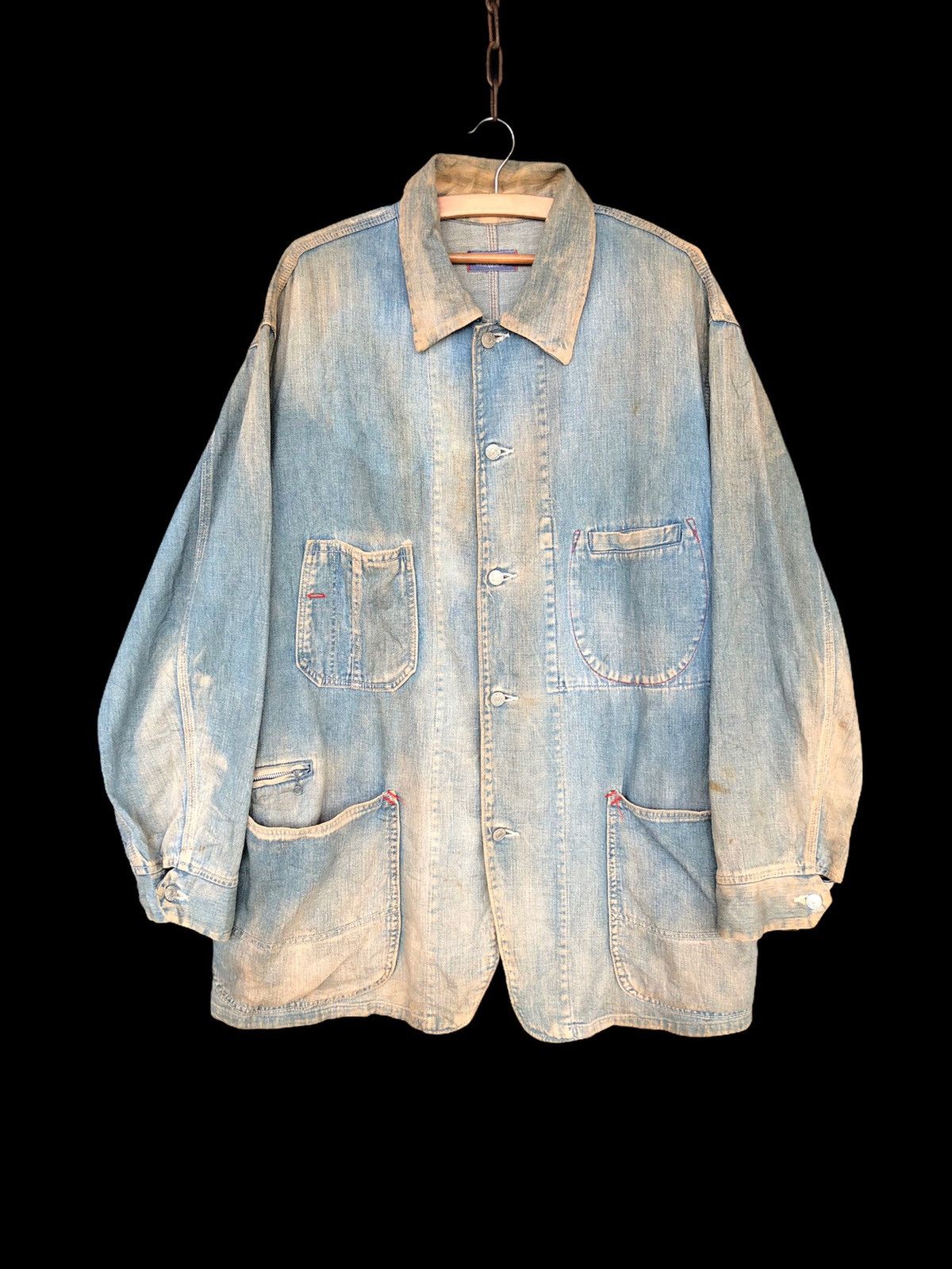 Carhartt 🏴󠁧󠁢󠁥󠁮󠁧󠁿 60s Repro Indigo Patina Distress Denim Jacket Size US XL / EU 56 / 4 - 2 Thumbnail
