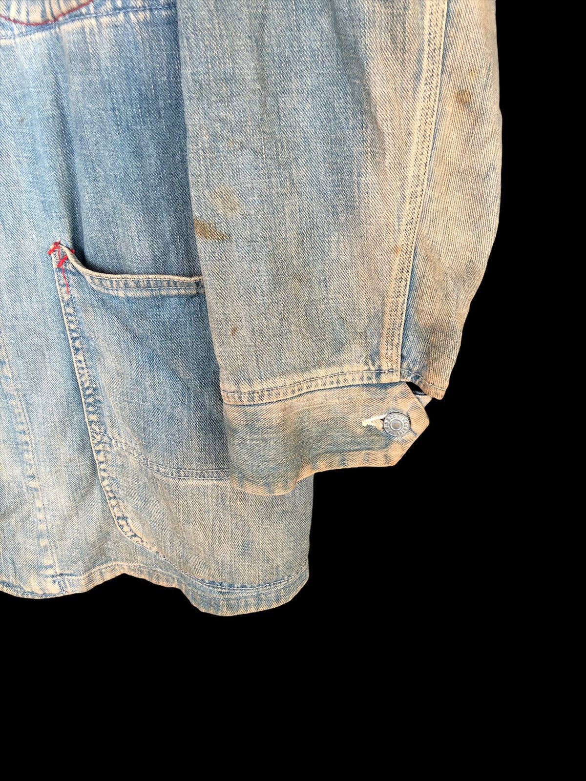 Carhartt 🏴󠁧󠁢󠁥󠁮󠁧󠁿 60s Repro Indigo Patina Distress Denim Jacket Size US XL / EU 56 / 4 - 5 Thumbnail