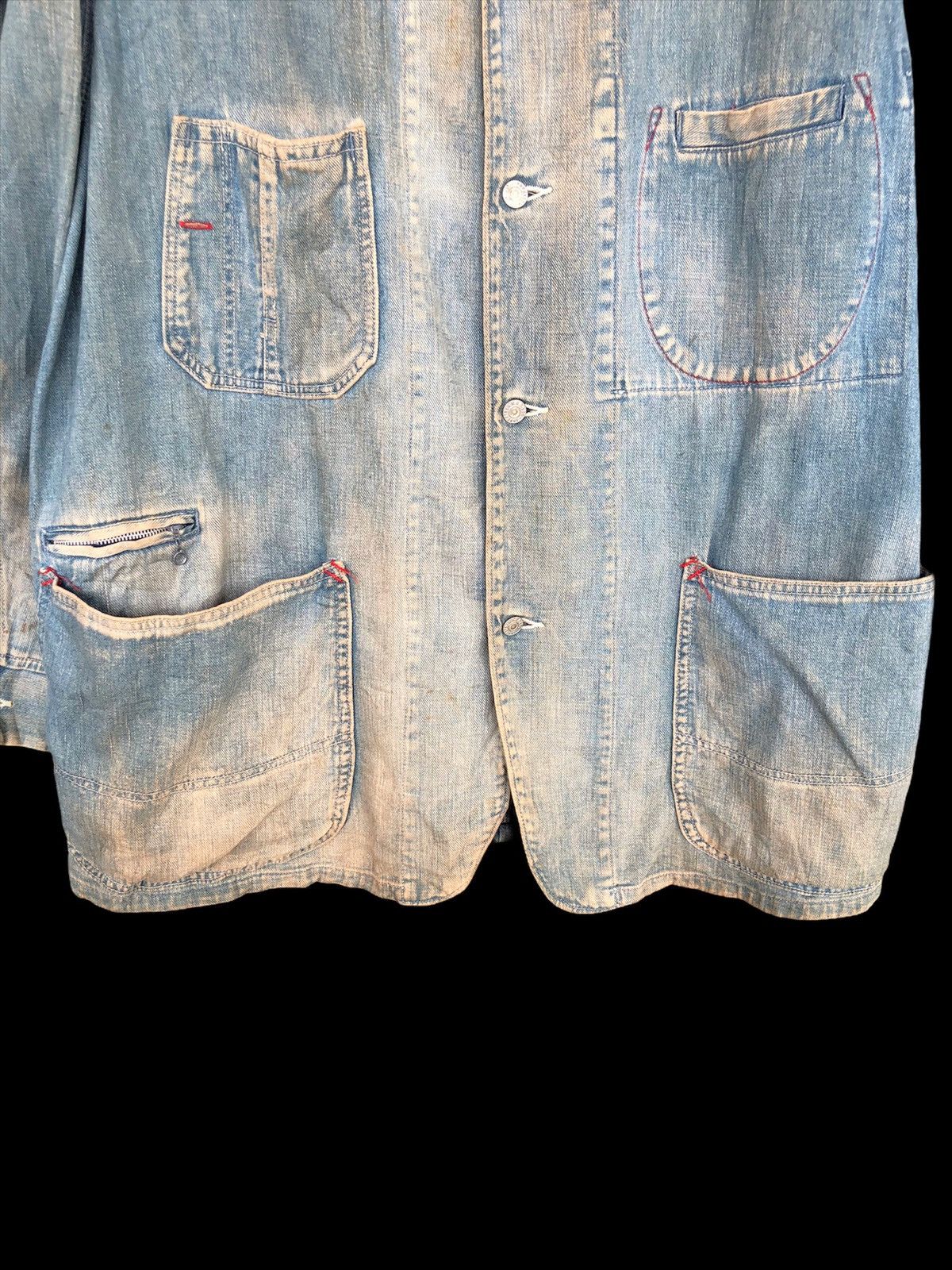 Carhartt 🏴󠁧󠁢󠁥󠁮󠁧󠁿 60s Repro Indigo Patina Distress Denim Jacket Size US XL / EU 56 / 4 - 3 Thumbnail