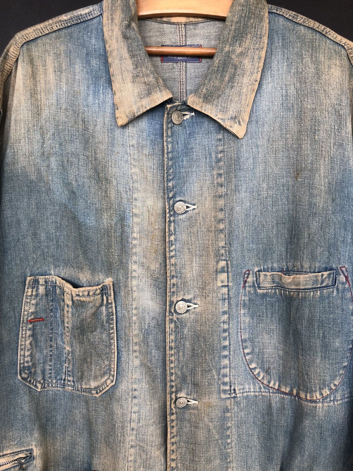 Carhartt 🏴󠁧󠁢󠁥󠁮󠁧󠁿 60s Repro Indigo Patina Distress Denim Jacket Size US XL / EU 56 / 4 - 7 Thumbnail