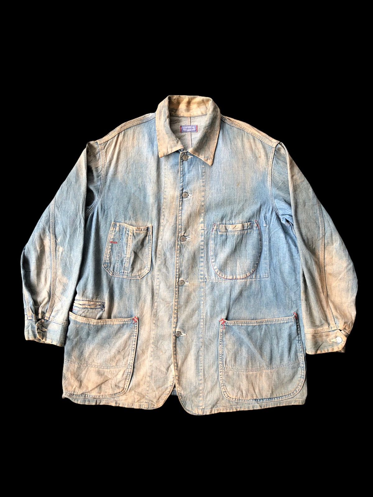 Carhartt 🏴󠁧󠁢󠁥󠁮󠁧󠁿 60s Repro Indigo Patina Distress Denim Jacket Size US XL / EU 56 / 4 - 1 Thumbnail