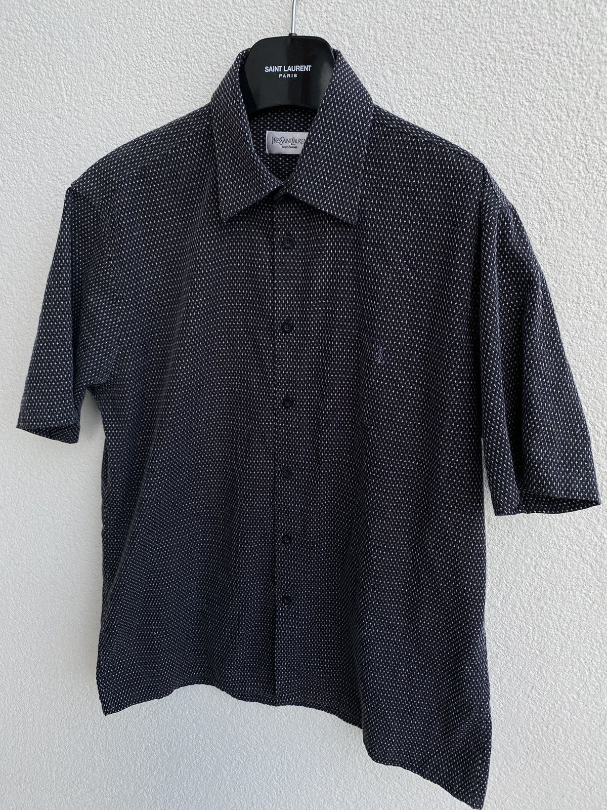 ♱ ♱ ♱ Crosses YSL Shirt Black Button Up Short Sleeve Collar
