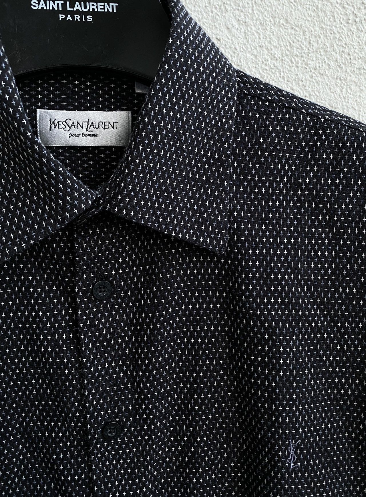 ♱ ♱ ♱ Crosses YSL Shirt Black Button Up Short Sleeve Collar
