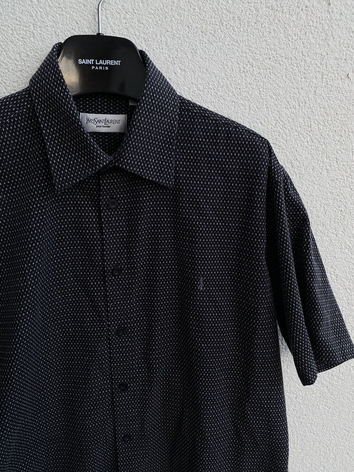 ♱ ♱ ♱ Crosses YSL Shirt Black Button Up Short Sleeve Collar