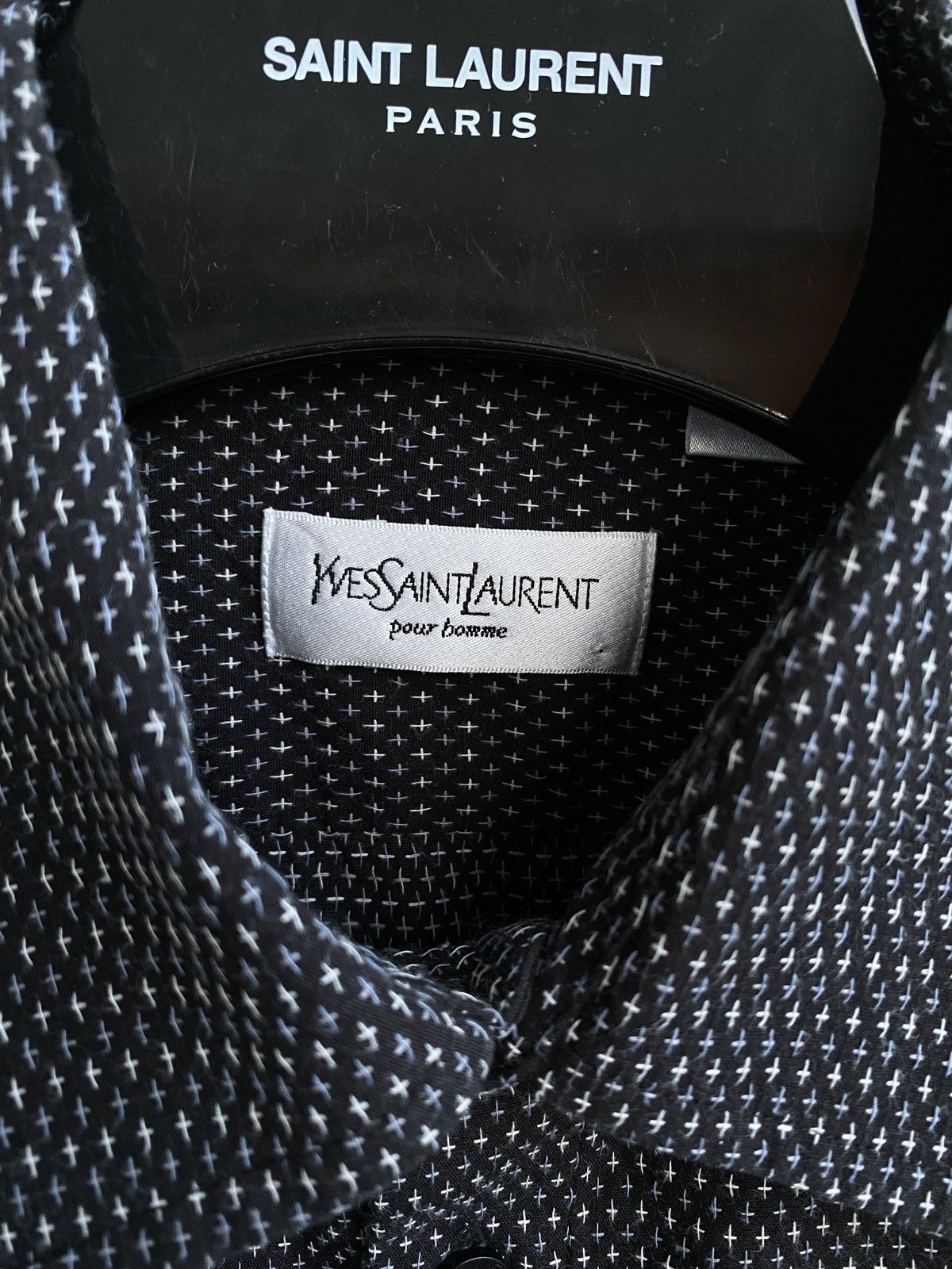 ♱ ♱ ♱ Crosses YSL Shirt Black Button Up Short Sleeve Collar