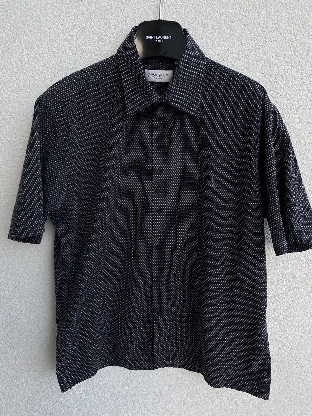 ♱ ♱ ♱ Crosses YSL Shirt Black Button Up Short Sleeve Collar