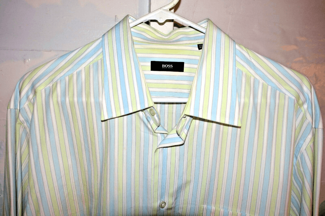 Green Striped Dress Shirt 2026.Hugo Boss Hugo Boss Baby Blue Light Green Striped Dress Shirt XL | Grailed