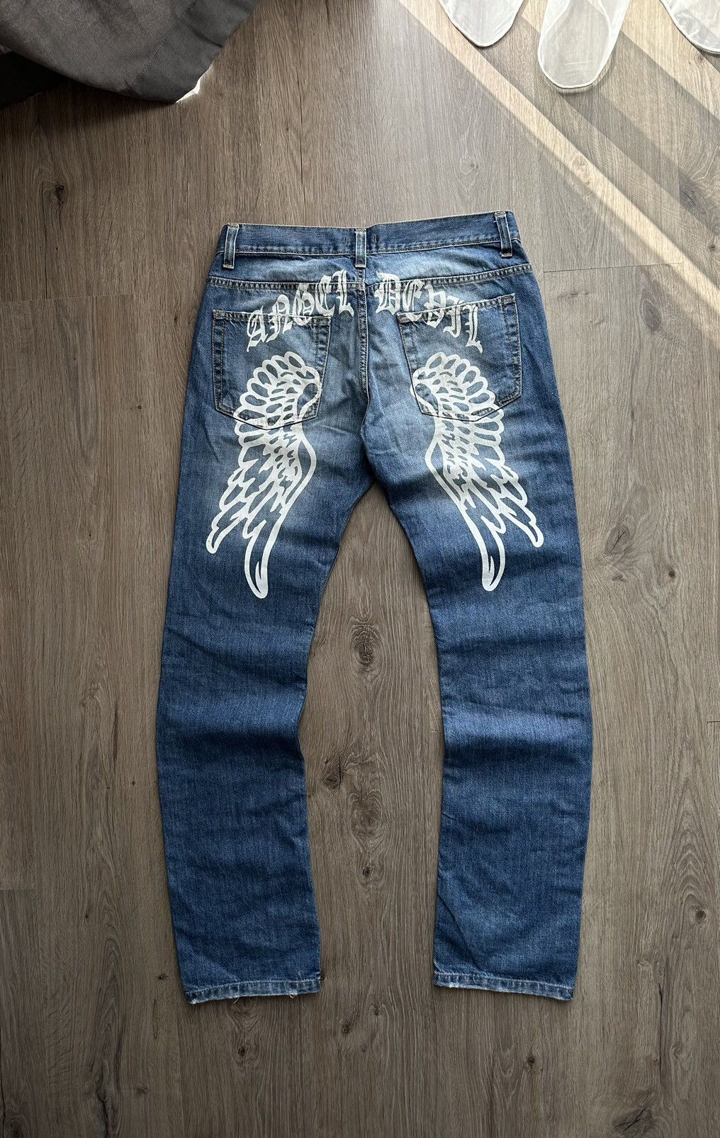 image of Vintage Ed Hardy Christian Audigier Style Wings Pants in Blue, Men's (Size 30)