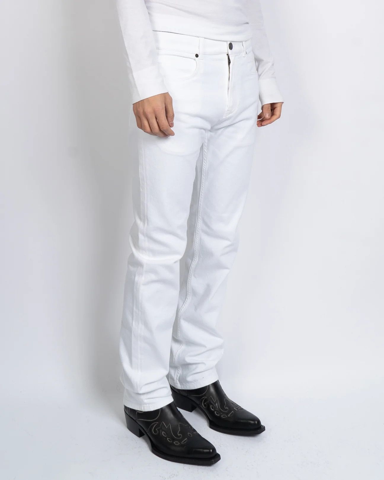 Calvin Klein 205W39NYC × Raf Simons Straight Leg White Patched Denim Size US 31 - 3 Thumbnail