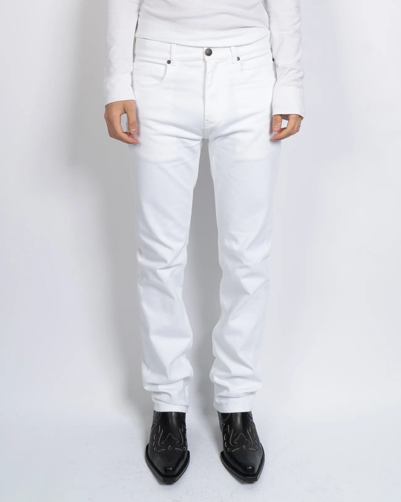 Straight Leg White Patched Denim