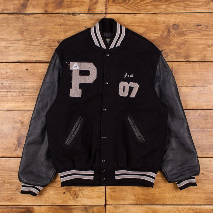 Veste Varsity Holloway Neuve Avec étiquette - Manches Cuir Doré Clair, Corps Laine Noir - Taille L Pour Homme