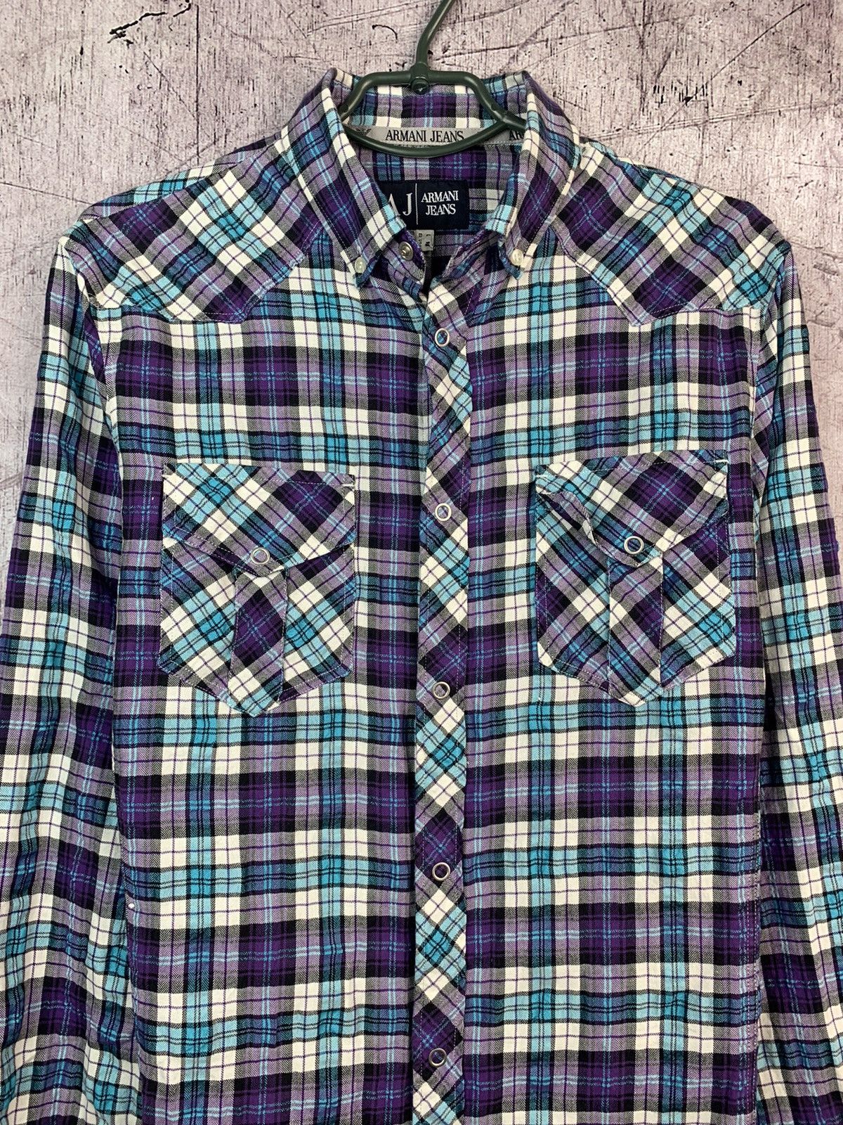 Armani Vintage Armani Jeans Logo Flannel Shirt Size US L / EU 52-54 / 3 - 3 Thumbnail