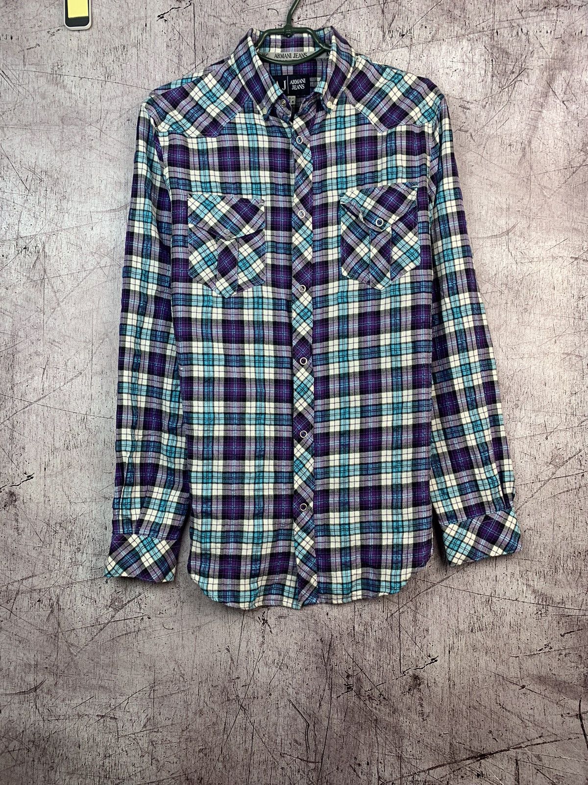 Armani Vintage Armani Jeans Logo Flannel Shirt Size US L / EU 52-54 / 3 - 2 Thumbnail