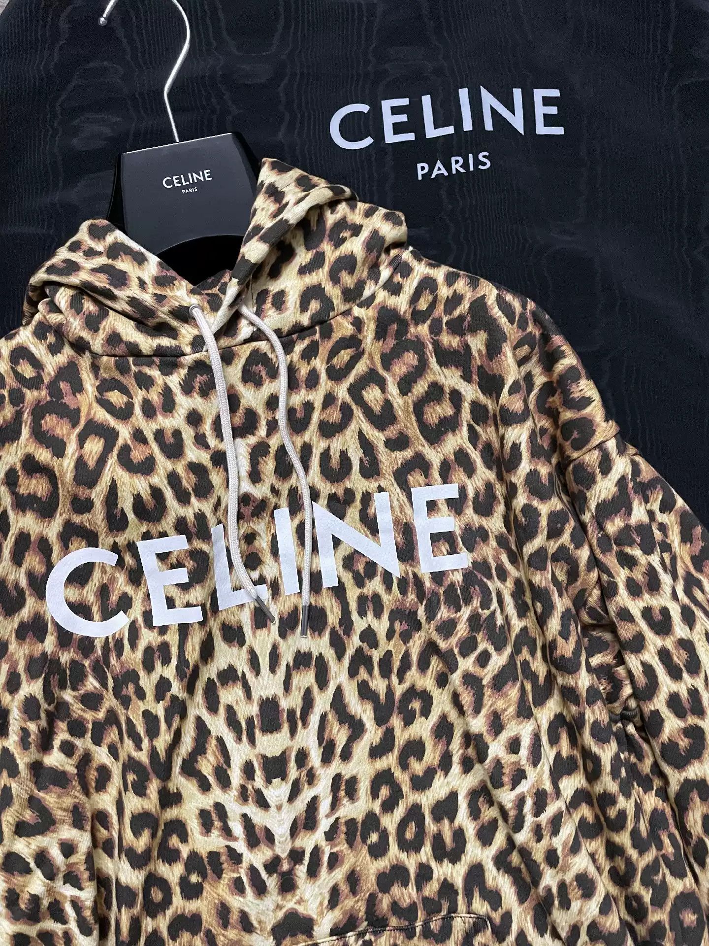 image of Celine By Hedi Slimane Limited Leopard Print Hoodie in White Black, Men's (Size XL)