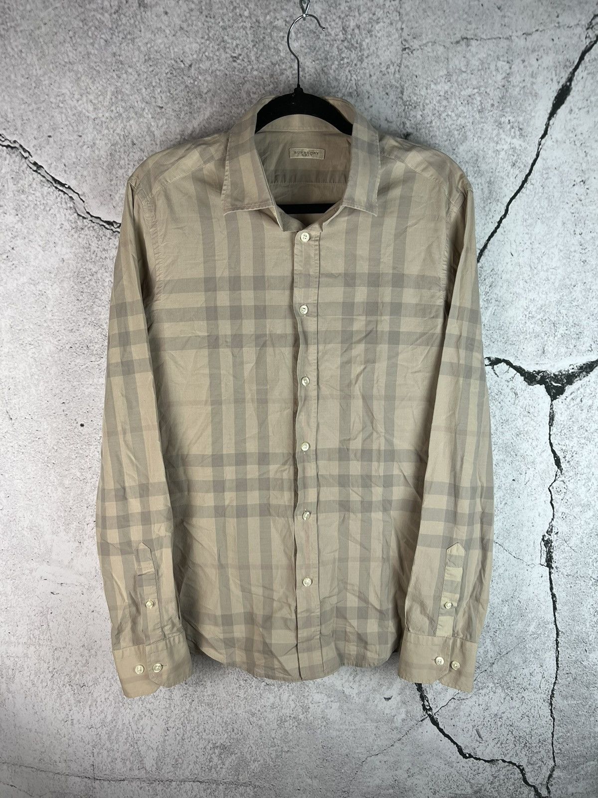 image of Burberry Brit Checked Full Pattern Button Up Shirt, Men's (Size Large)