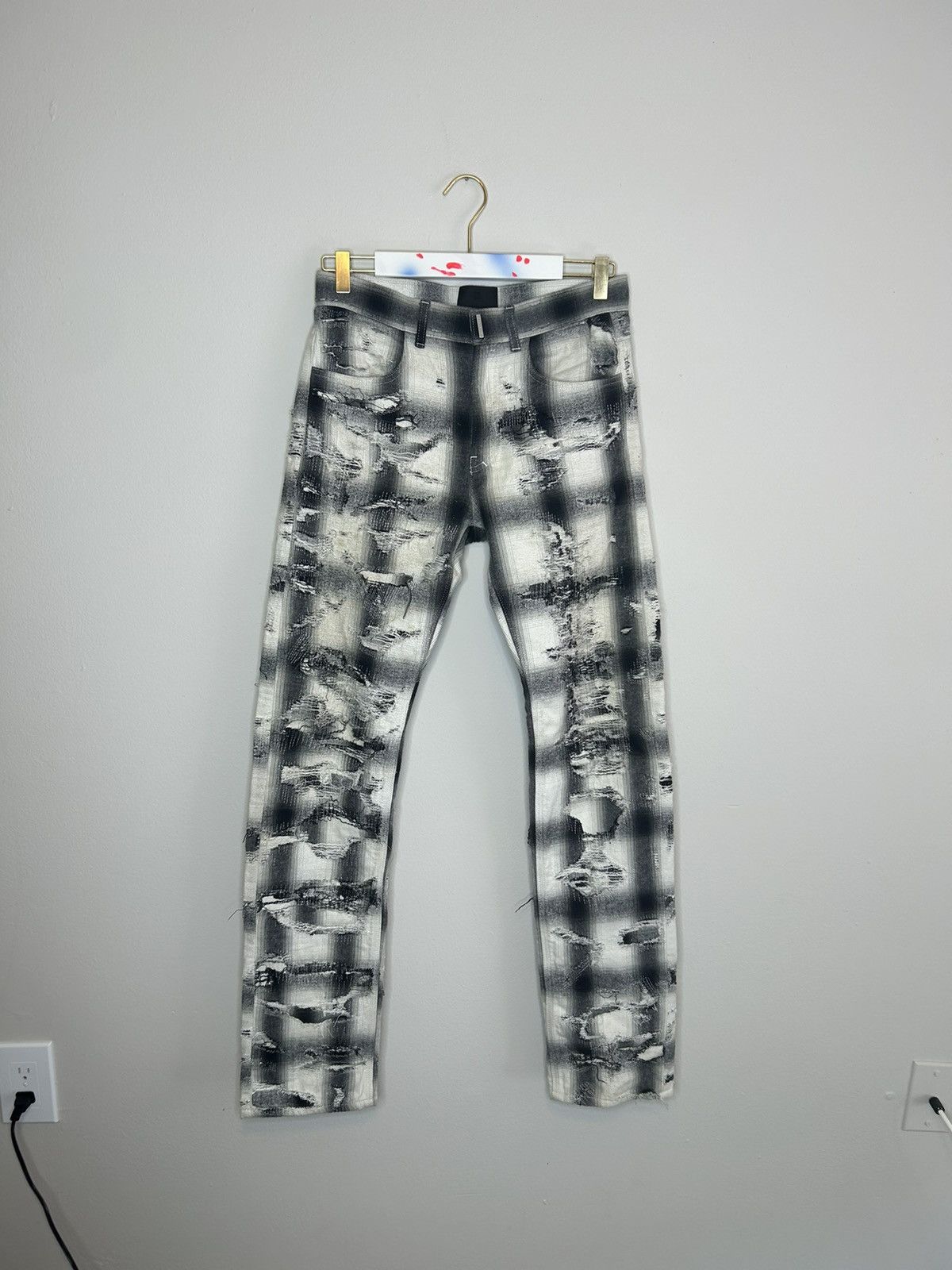 image of Givenchy Plaid Flannel Sashiko Jeans in Black/White, Men's (Size 30)