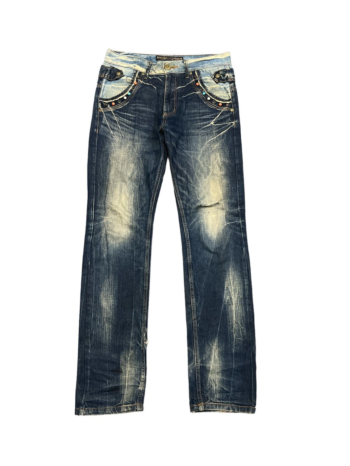 Japanese Brand RARE💥LIMITED DESING THRASHED RUSTY DENIM PANT Size US 34 / EU 50 - 1 Thumbnail