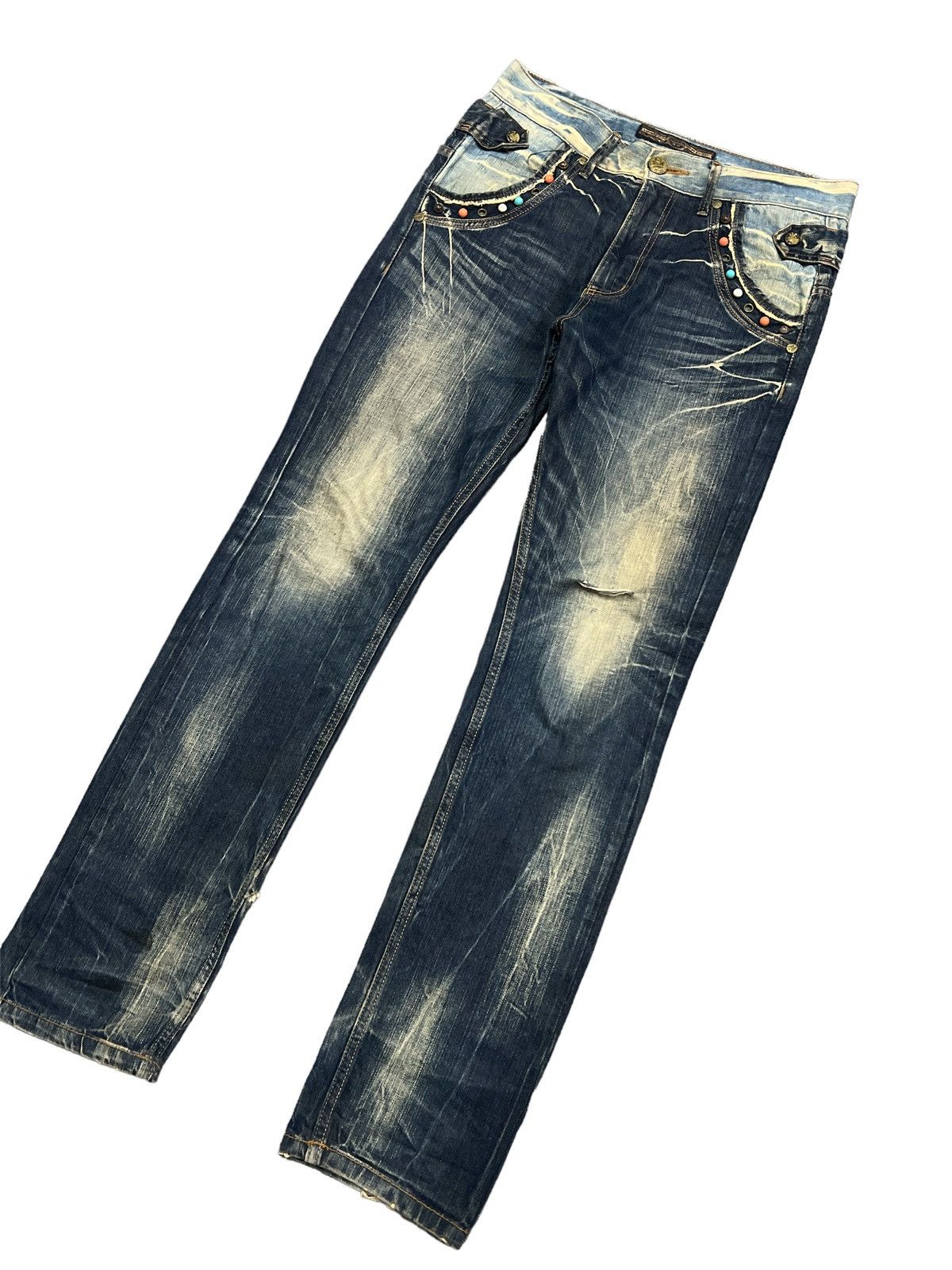 Japanese Brand RARE💥LIMITED DESING THRASHED RUSTY DENIM PANT Size US 34 / EU 50 - 4 Thumbnail
