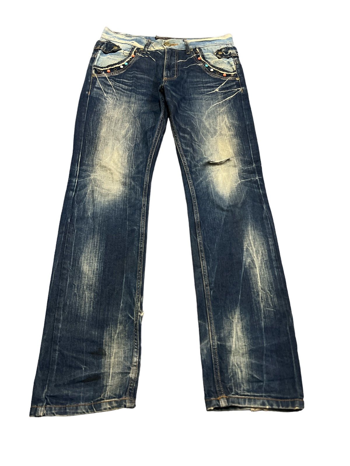 Japanese Brand RARE💥LIMITED DESING THRASHED RUSTY DENIM PANT Size US 34 / EU 50 - 2 Thumbnail