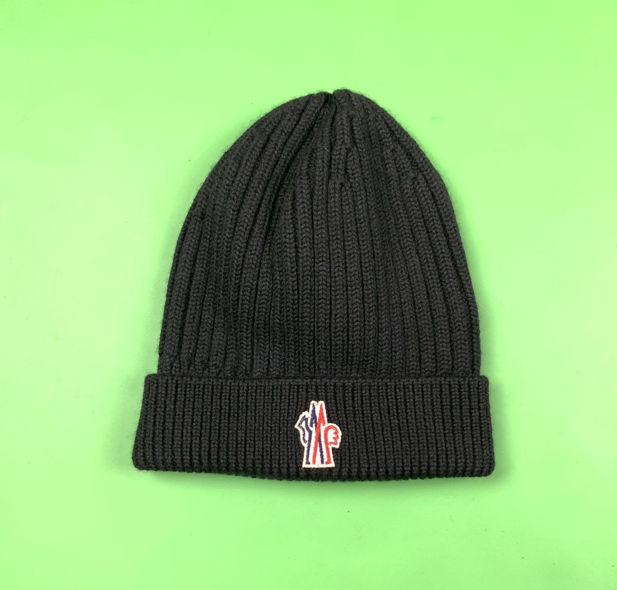 image of Aw 18 Moncler Grenoble Black Wool Knit Logo Hat / Berretto, Men's