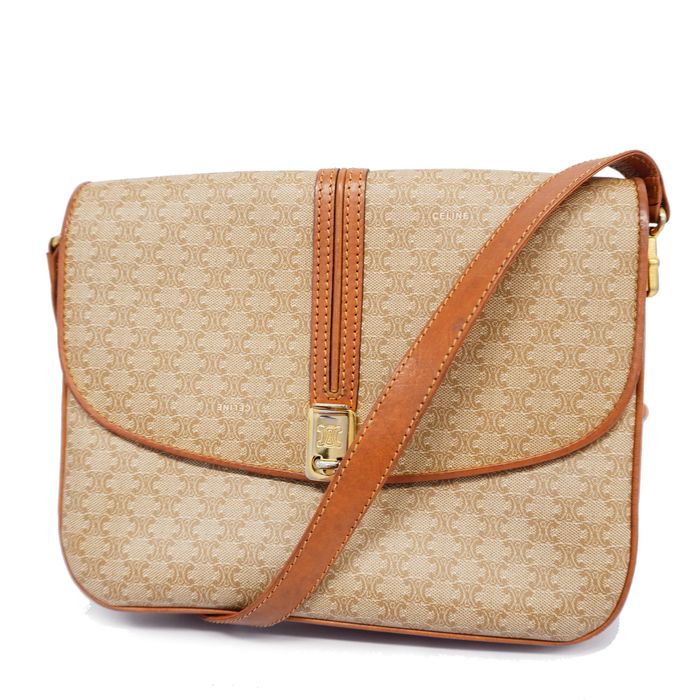 Celine [3yb1255] Auth Celine Shoulder Bag Macadam PVC Beige Gold metal Grailed