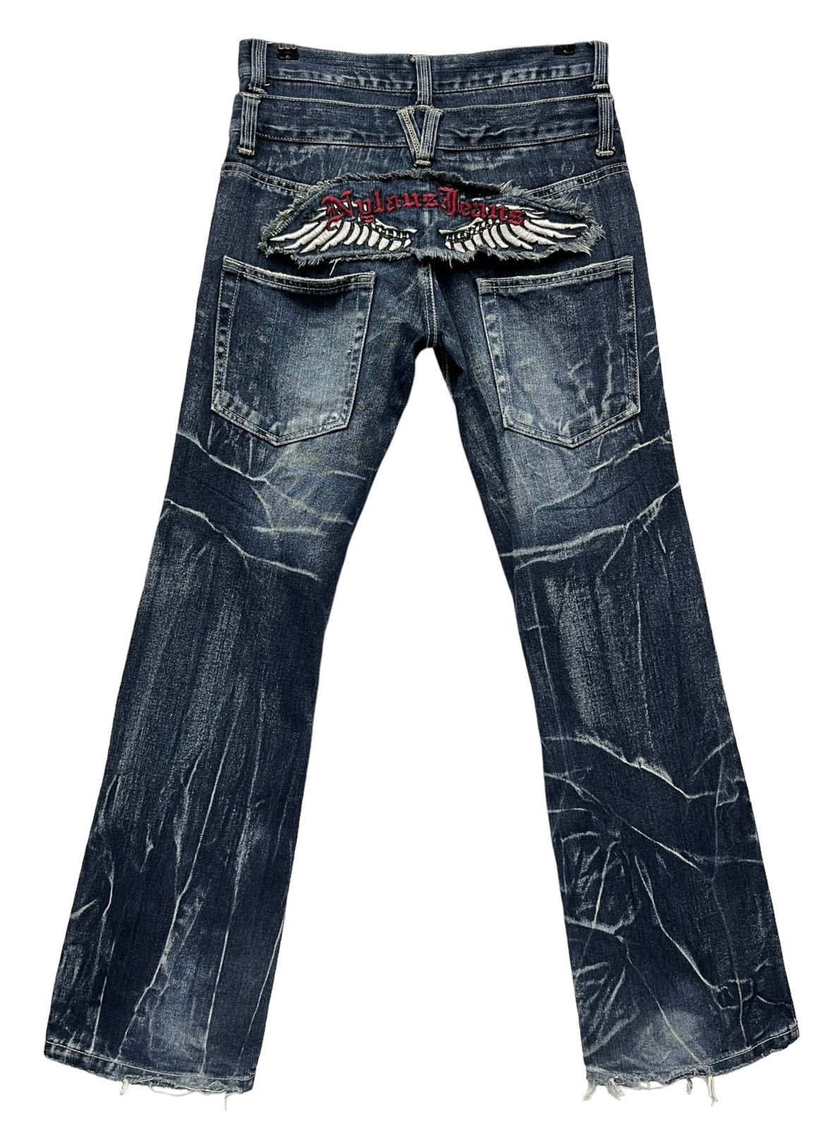 Japanese Brand SICK🔥NYLAUS PREMIUM Double Waist Flare Punk Whiskers Jeans Size US 30 / EU 46 - 6 Thumbnail