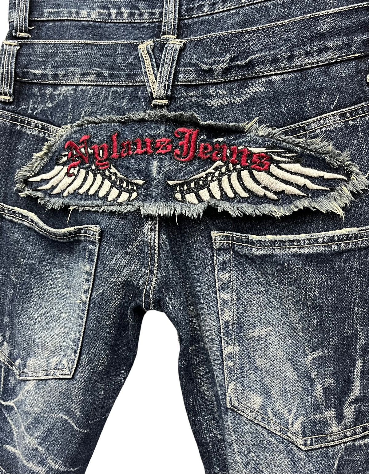 Japanese Brand SICK🔥NYLAUS PREMIUM Double Waist Flare Punk Whiskers Jeans Size US 30 / EU 46 - 4 Thumbnail