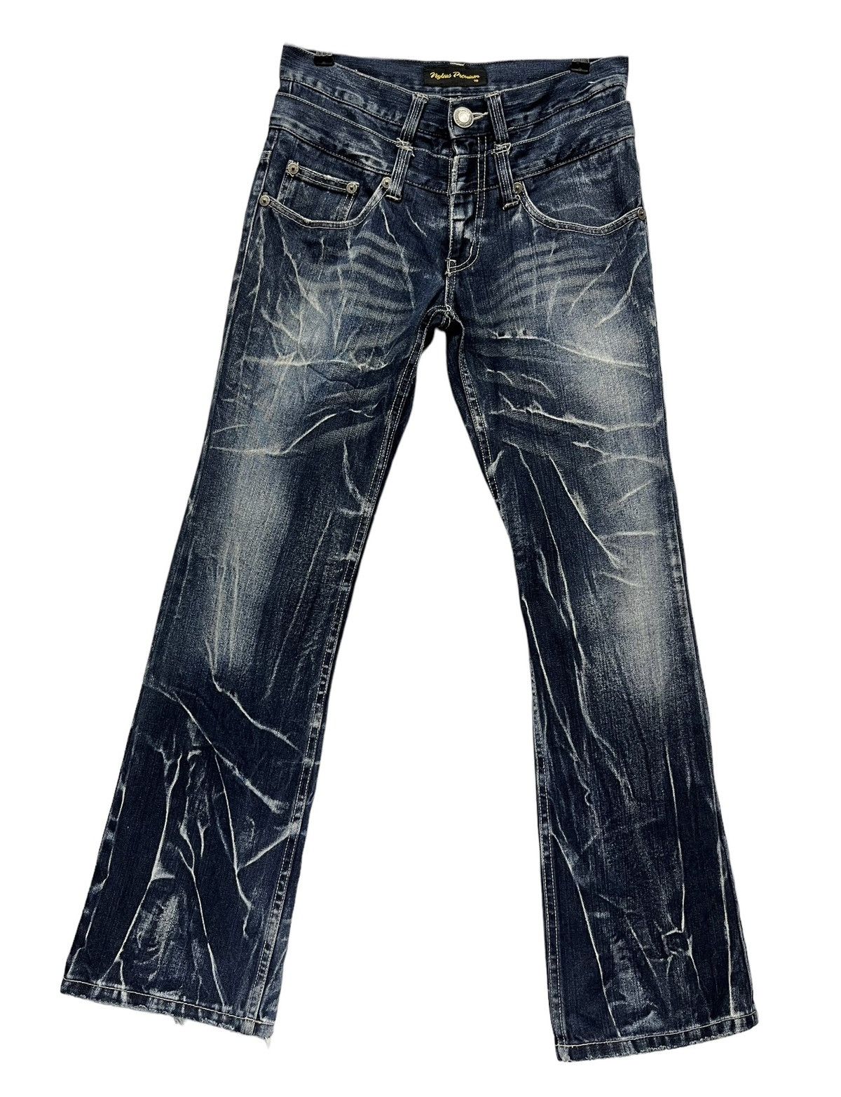 Japanese Brand SICK🔥NYLAUS PREMIUM Double Waist Flare Punk Whiskers Jeans Size US 30 / EU 46 - 9 Thumbnail