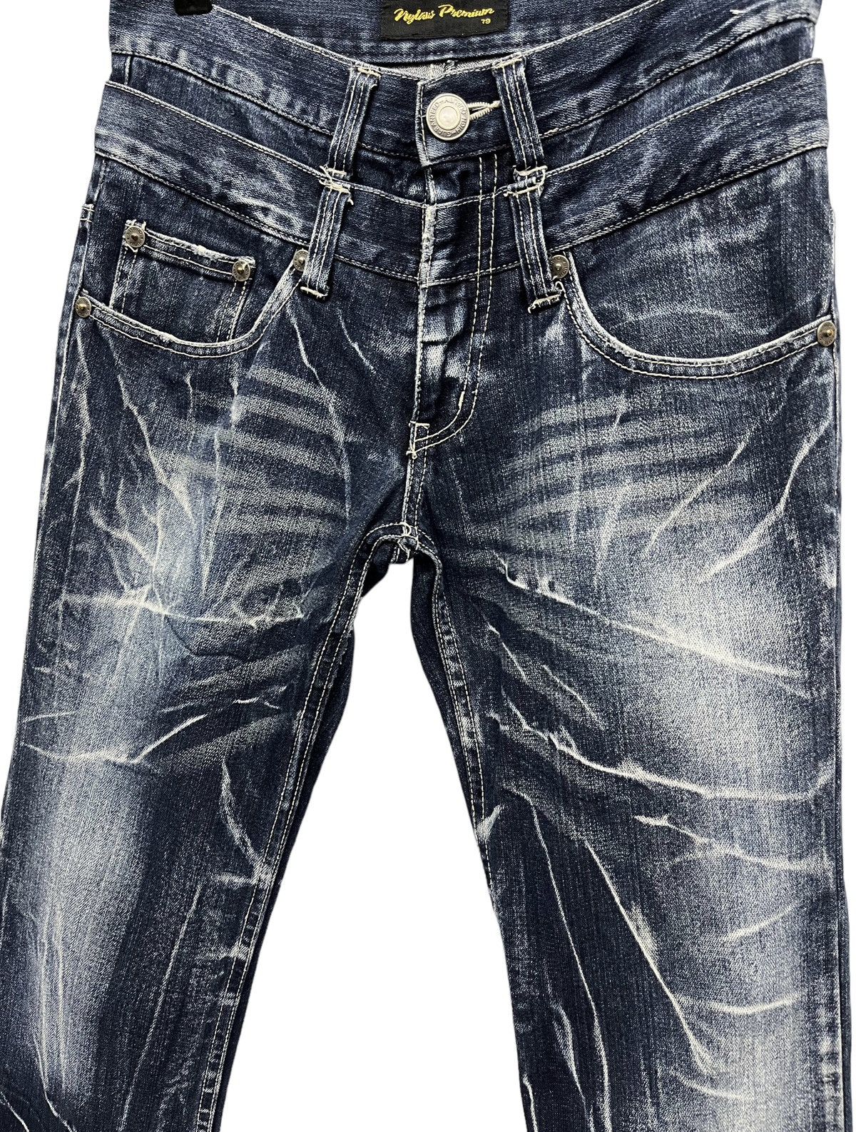 Japanese Brand SICK🔥NYLAUS PREMIUM Double Waist Flare Punk Whiskers Jeans Size US 30 / EU 46 - 10 Thumbnail