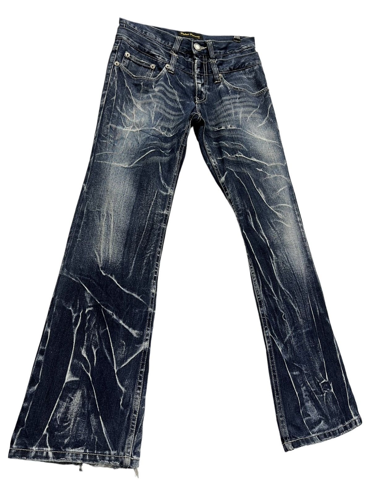 Japanese Brand SICK🔥NYLAUS PREMIUM Double Waist Flare Punk Whiskers Jeans Size US 30 / EU 46 - 2 Thumbnail