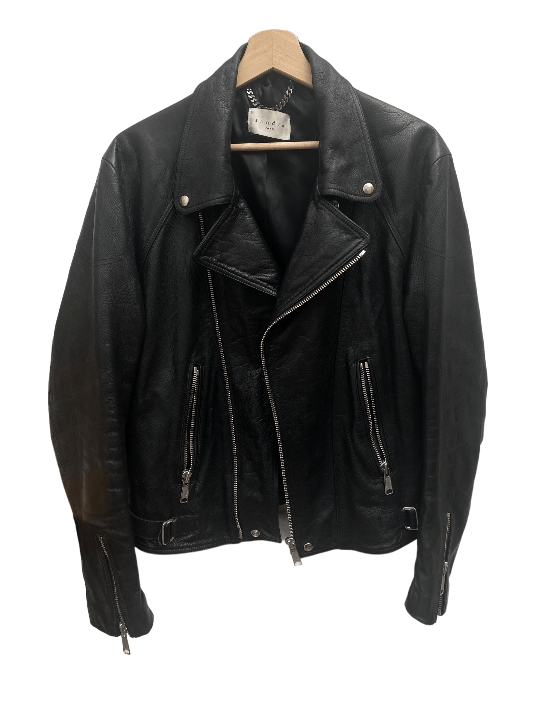 Sandro Black Biker Leather Jacket Size US M / EU 48-50 / 2 - 1 Thumbnail