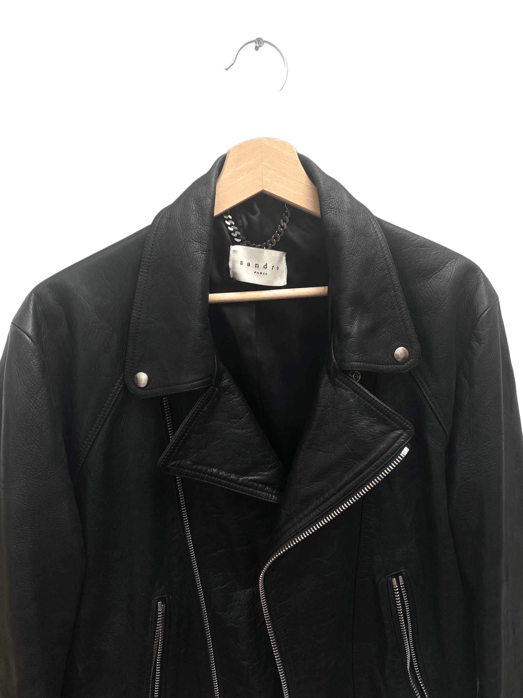 Sandro Black Biker Leather Jacket Size US M / EU 48-50 / 2 - 2 Thumbnail