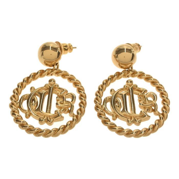 Dior Christian Dior Logo Earrings Gold Emblem Crest Women's Accessories ...