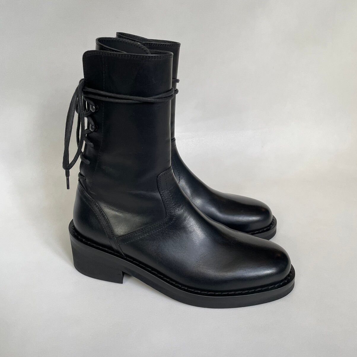 Ann Demeulemeester Black Leather ‘Vitello’ Back Lace Boots | Grailed