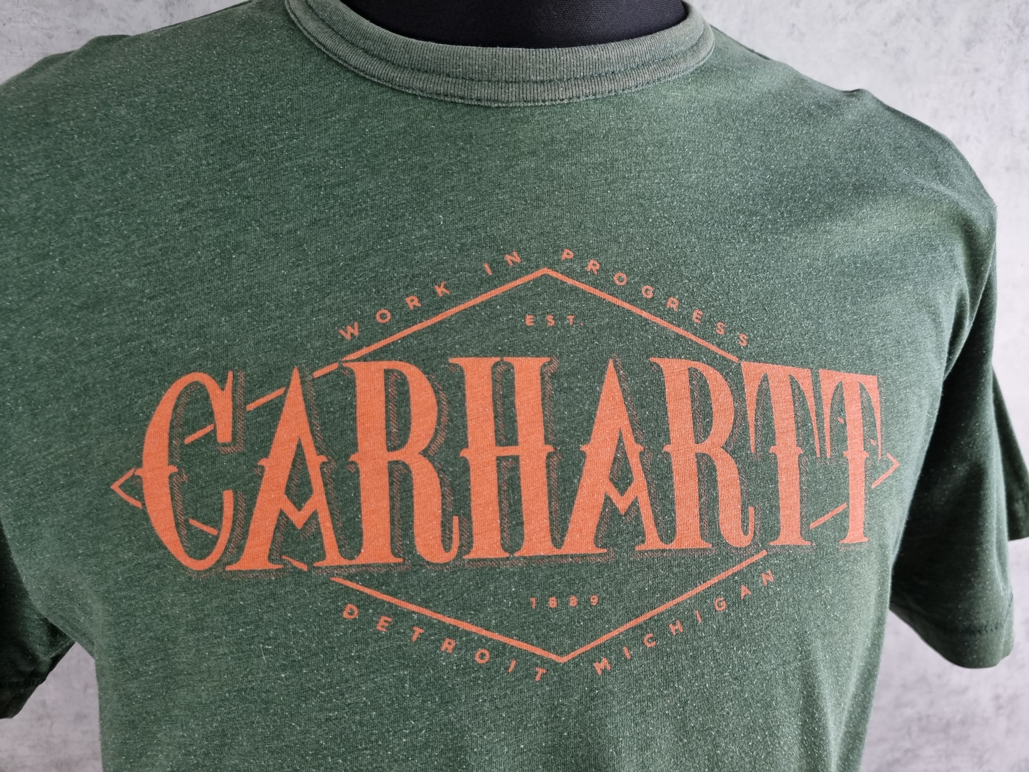 Carhartt × Vintage Vintage Carhartt Big Logo Tee shirt Green Military Detroit Size US L / EU 52-54 / 3 - 3 Thumbnail