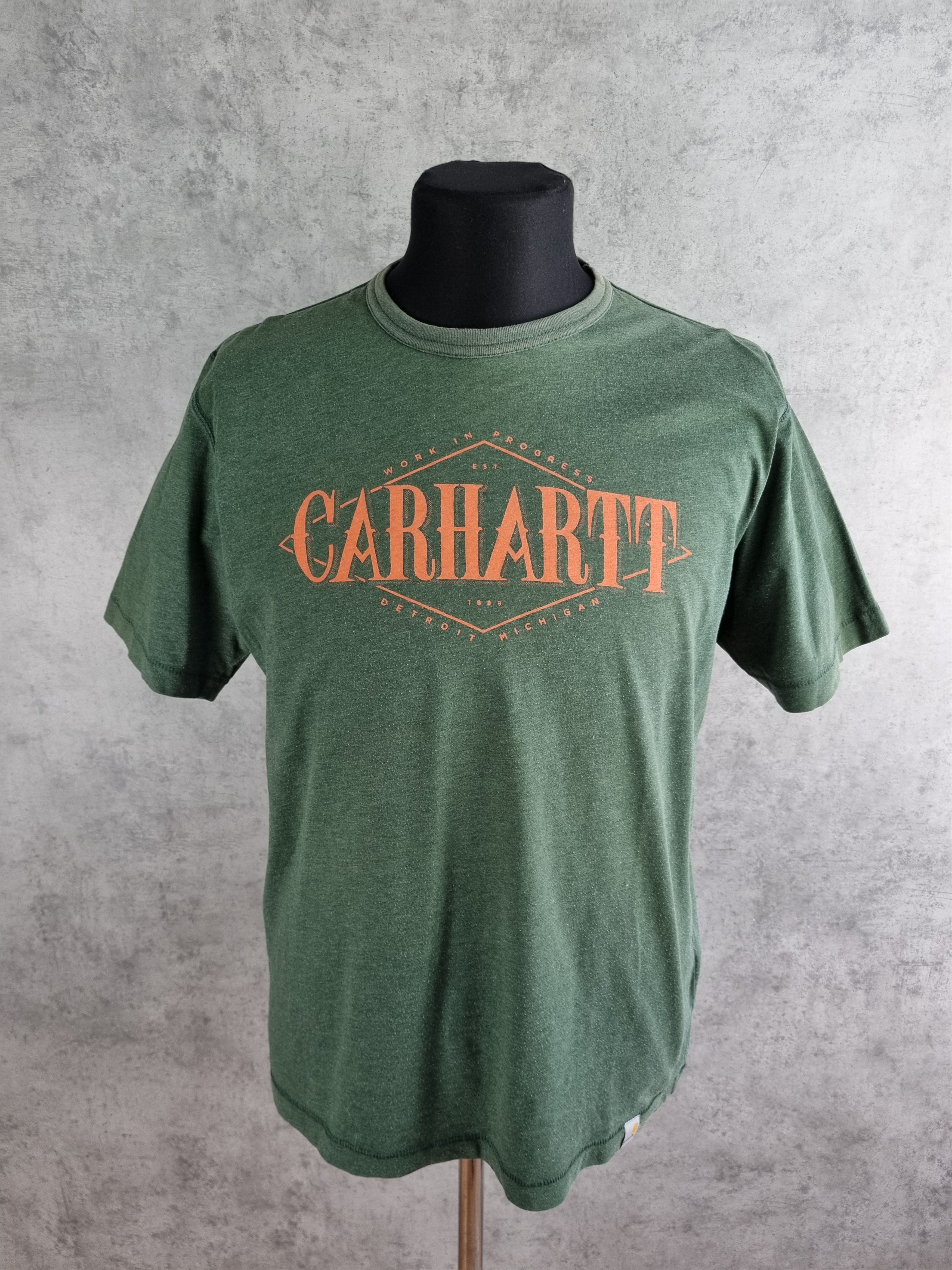 image of Carhartt Big Logo Tee Shirt Green Military Detroit in Miltary Green, Men's (Size Large)