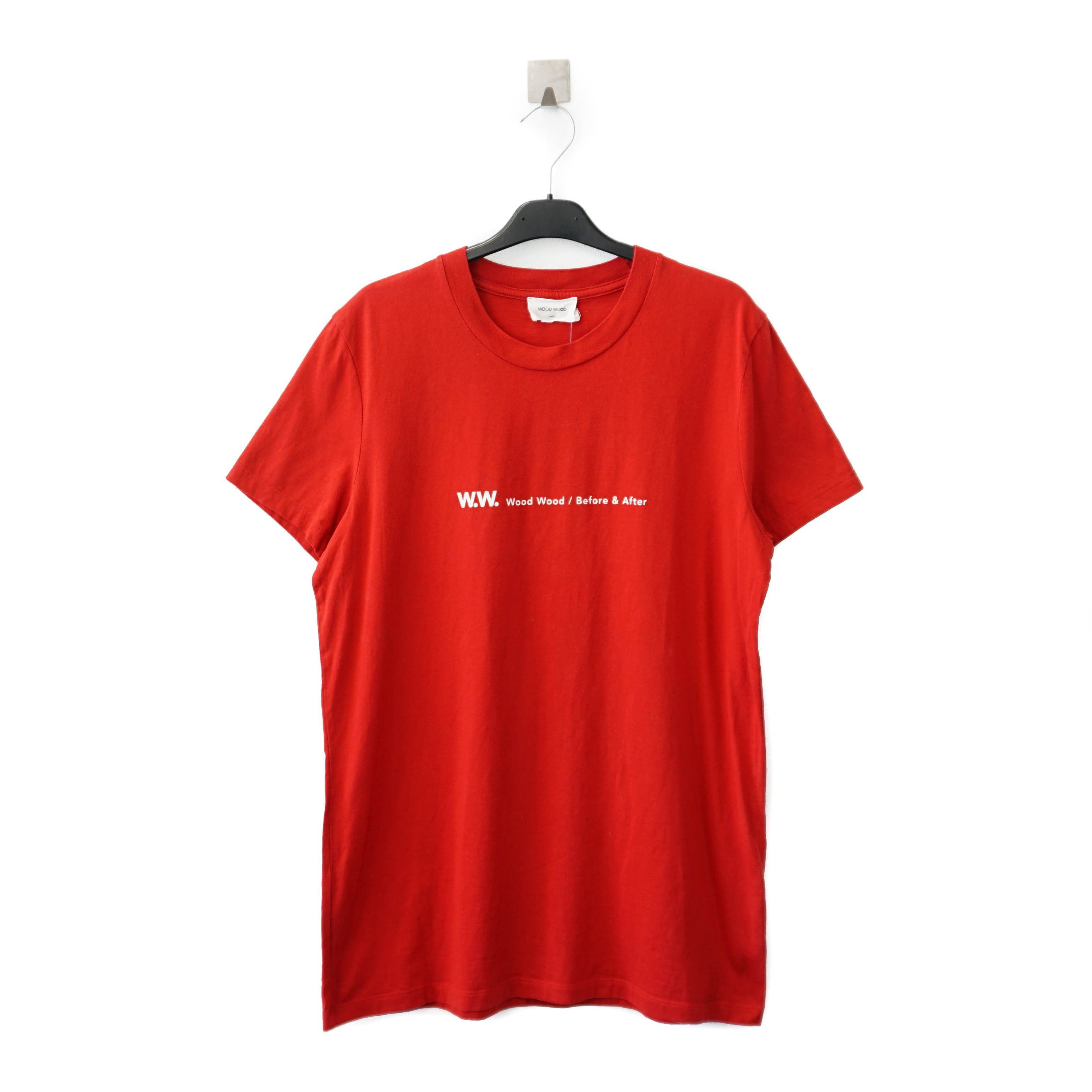 Wood Wood Before & After Graphic Text Logo Red Tee Size L / US 10 / IT 46 - 1 Thumbnail