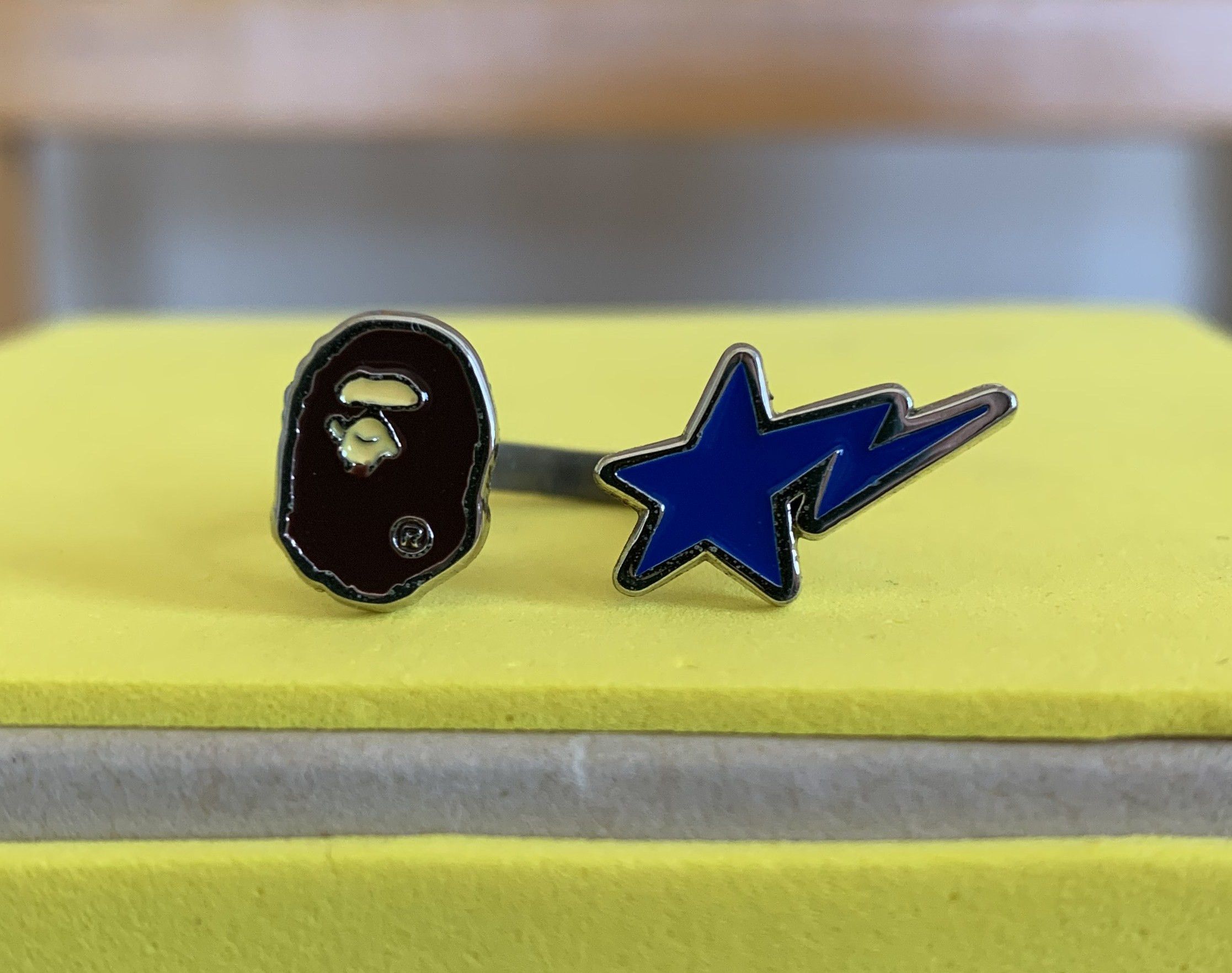 image of Bape Ape Head Bapesta Ring in Blue, Men's