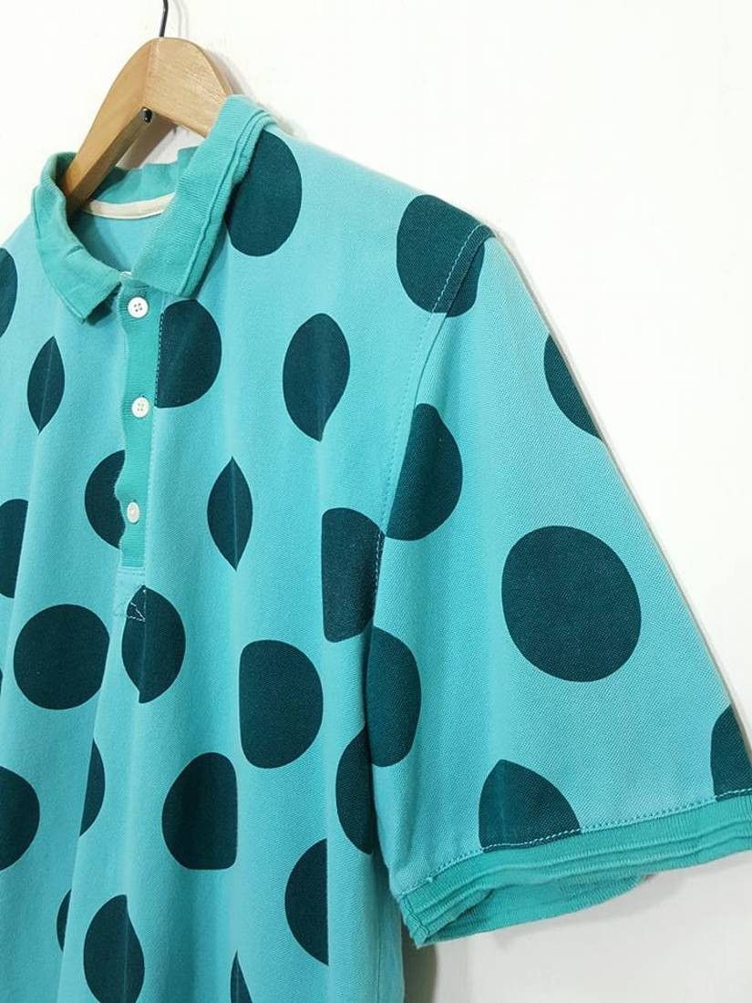 Sasquatchfabrix Aqua Turquoise Polkadot Polo Shirt by Daisuke Yokoyama Size US M / EU 48-50 / 2 - 8 Thumbnail