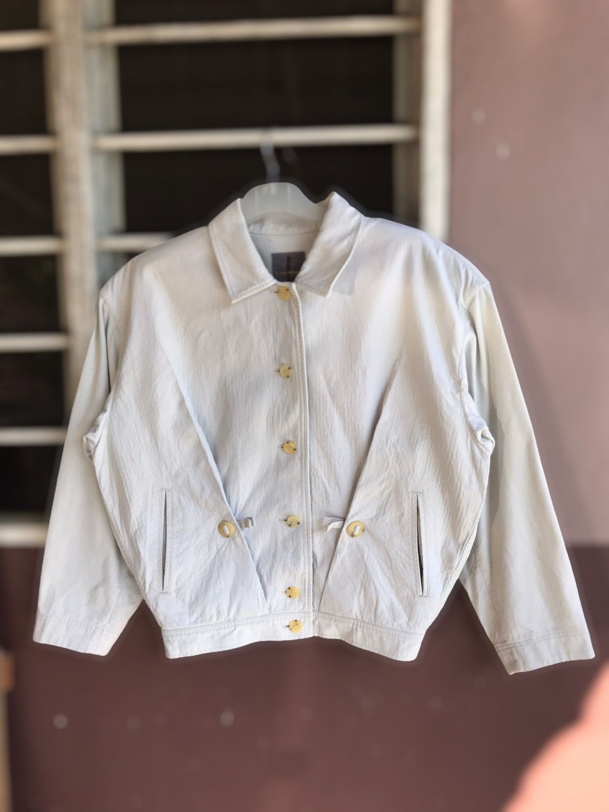 Issey Miyake 1990s white creased polyester floral print bomber jacket - mens M L